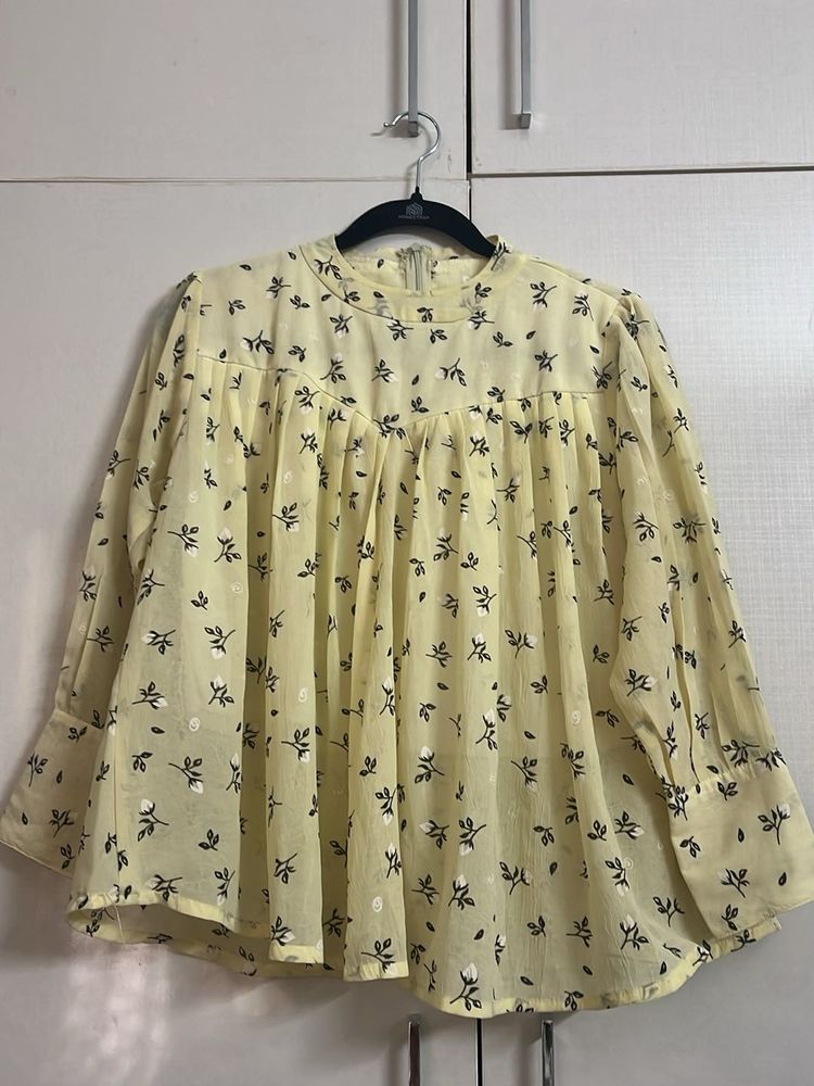 Flowy Floral Print Chiffon Blouse