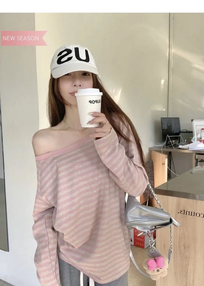 Pink Striped Off-Shoulder Top imported 🥢🍥