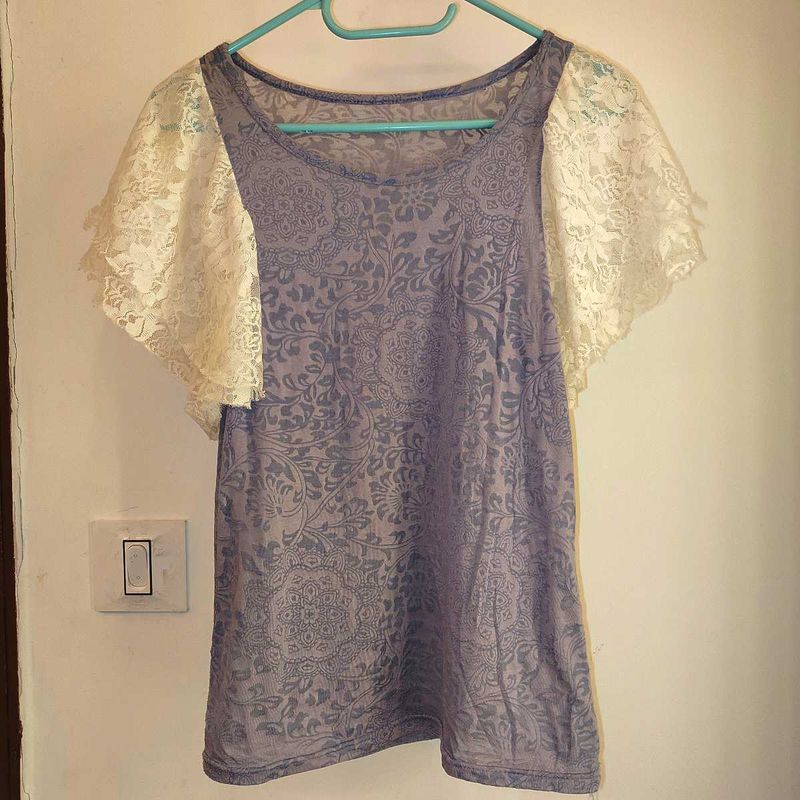 Y2K Cute sheer Vintage Lace Printed Top fairycore