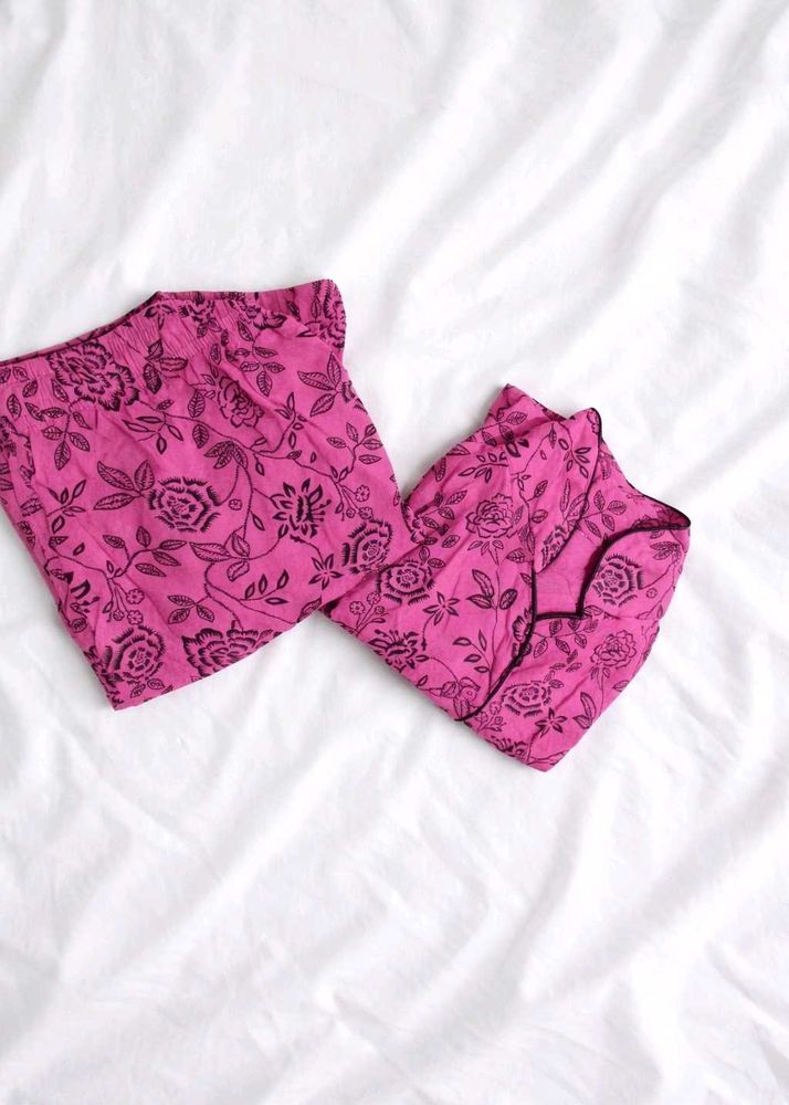 Pink Floral Pajama Set