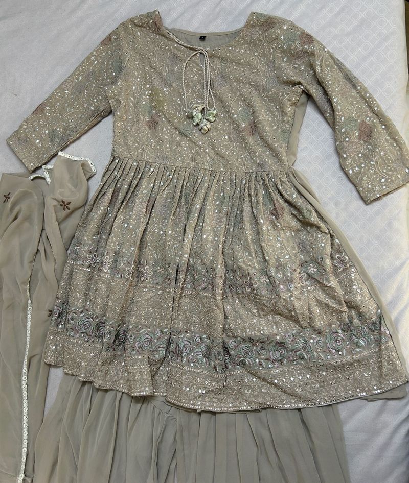 Embroidered Kurti Sharara Set with Dupatta