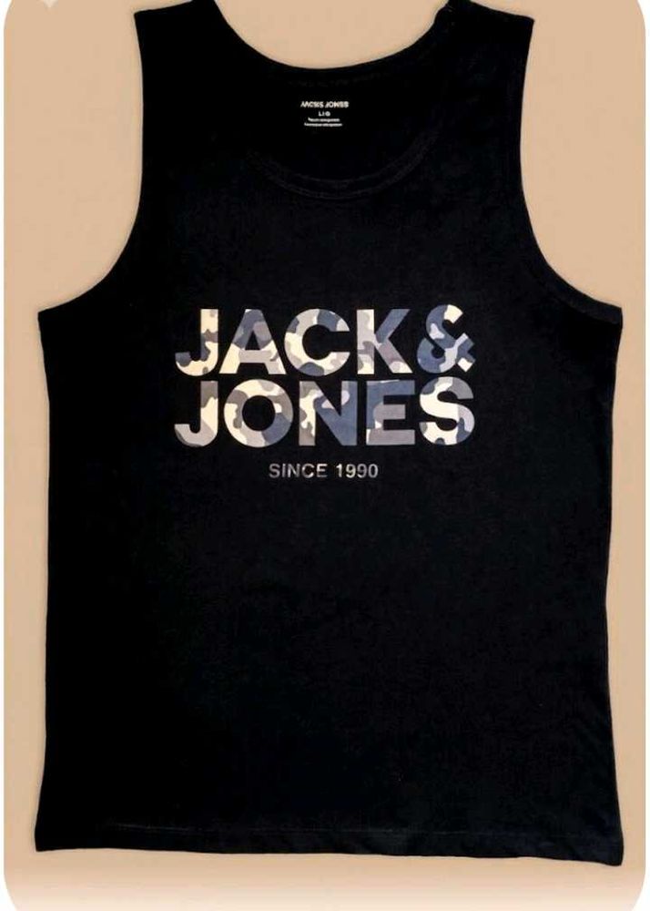 Authentic Jack &amp; Jones Black Camo Logo Tank Top