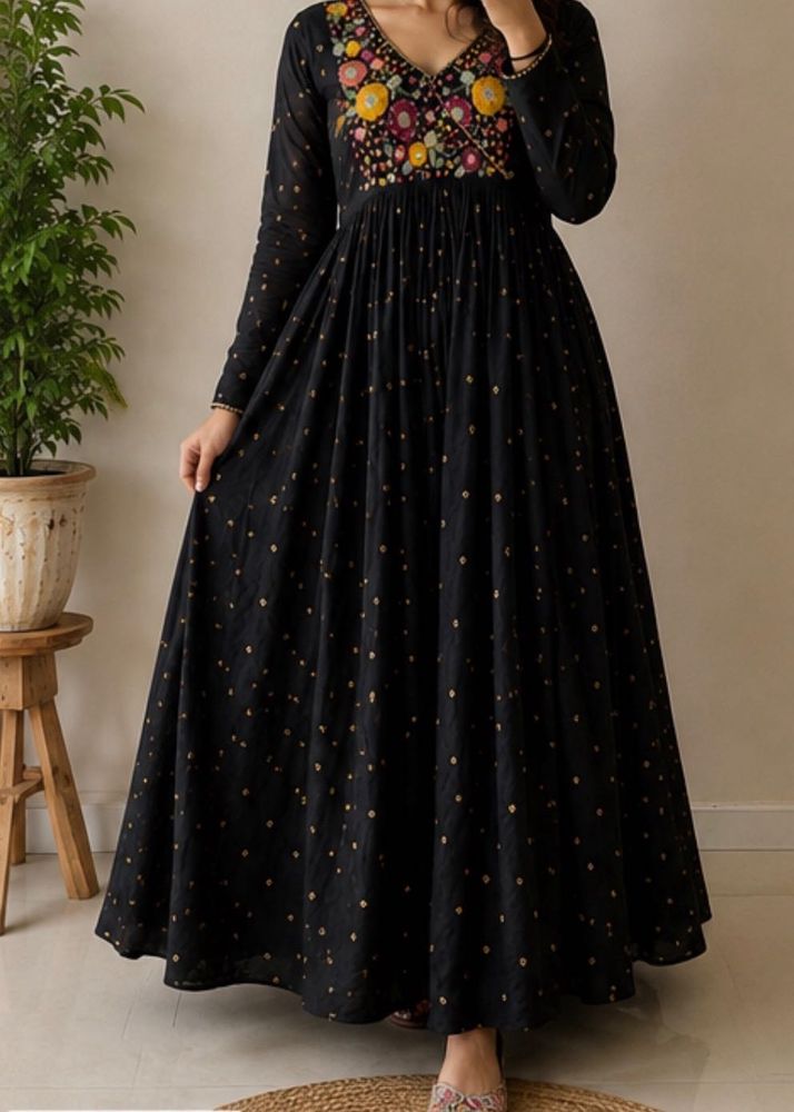 Elegant Black Embroidered Maxi Dress