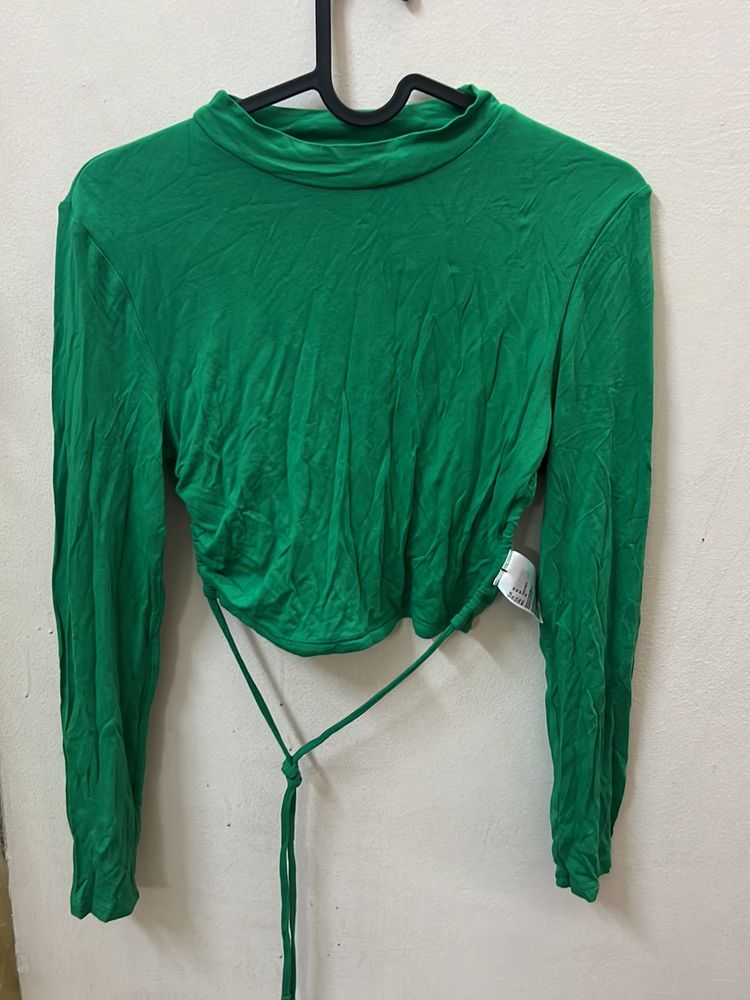 Green Colour Backless Fullsleves Top