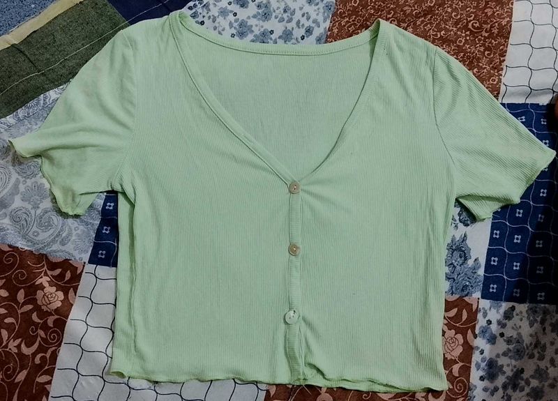 Light Green Button-Up Crop Top