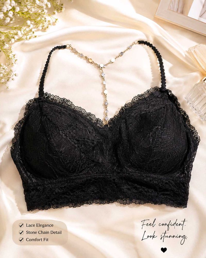 Lace Bralette with Stone Detail in back