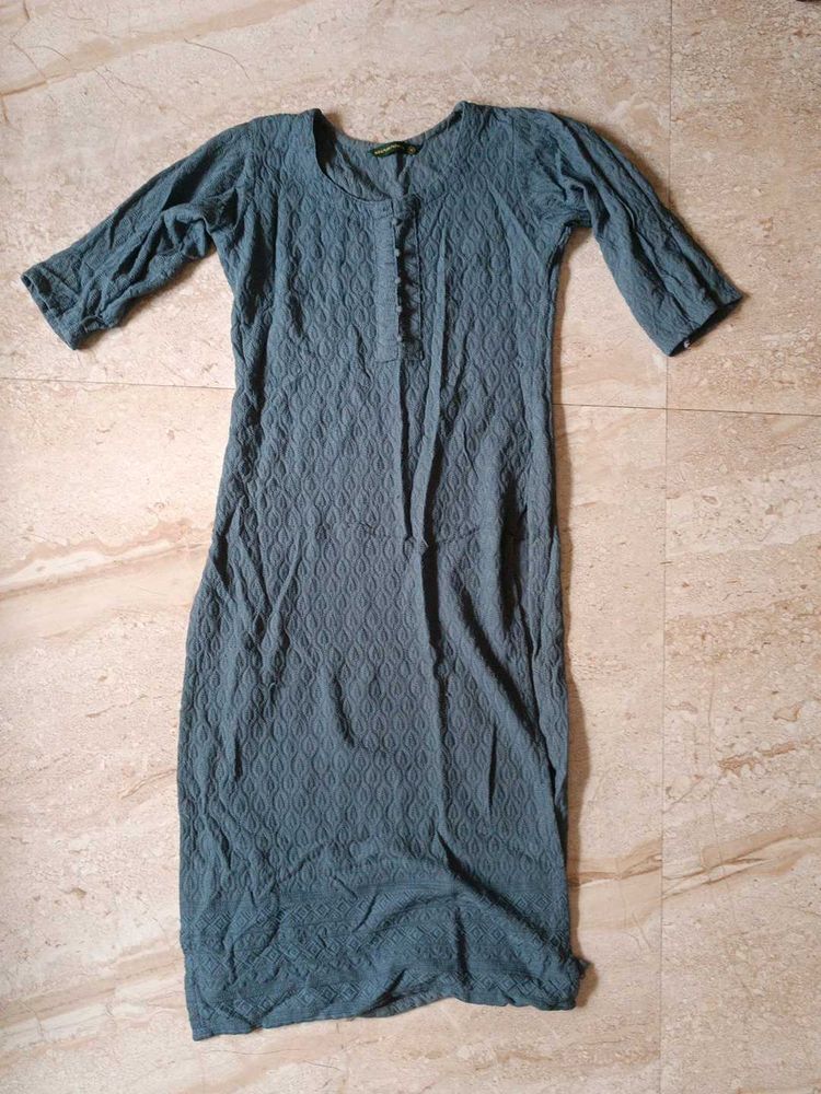 Blue Textured Cotton Kurta