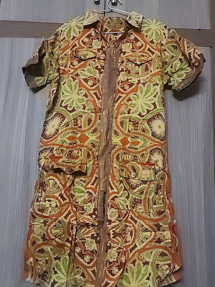 Multicolour Collar Kurti With Pockets