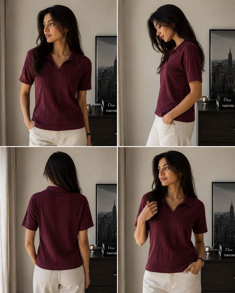 Burgundy Ribbed Polo T-Shirt