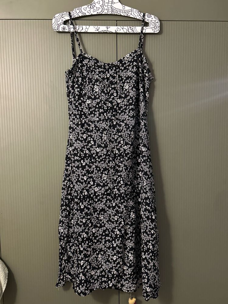 Black Floral Print Midi Dress