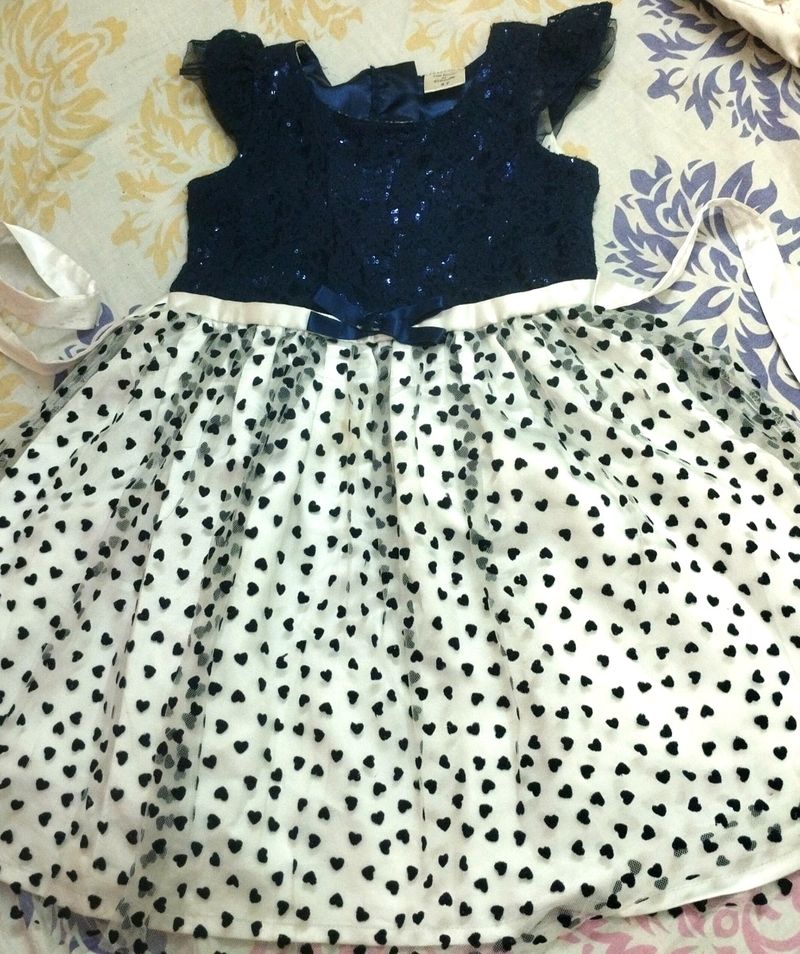 Navy-Blue and White Net Party Wear Frock