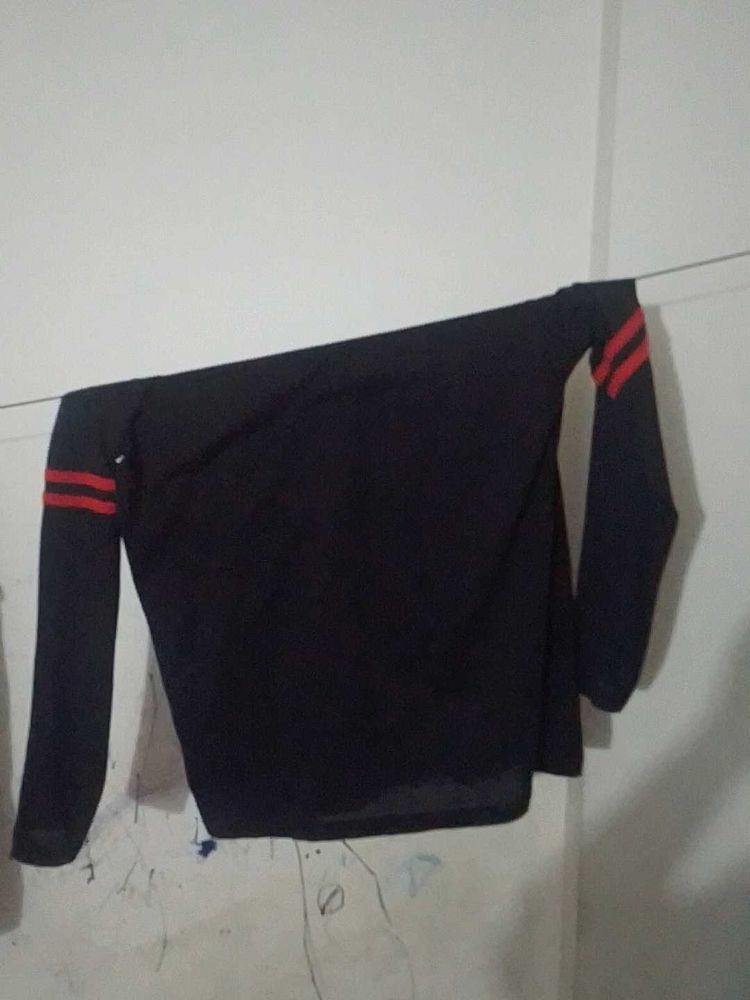 Black Long Sleeve Top with Red Stripes