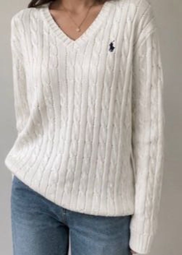 Polo Ralph Lauren Cable Knit Cotton V neck sweater