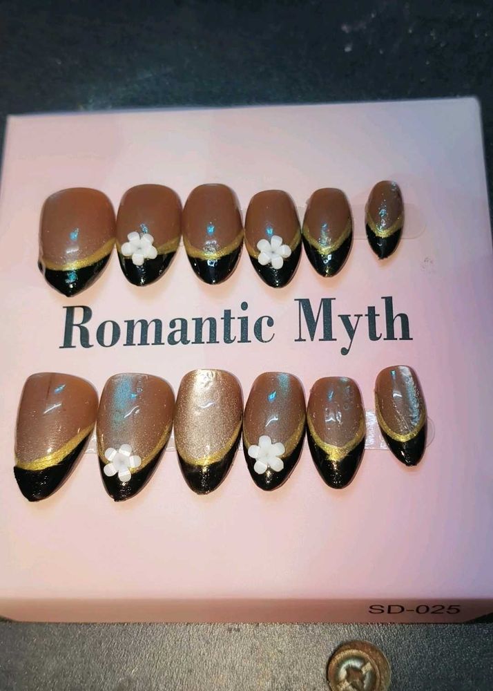 Brown &amp; Gold French Tip Press-On Nails