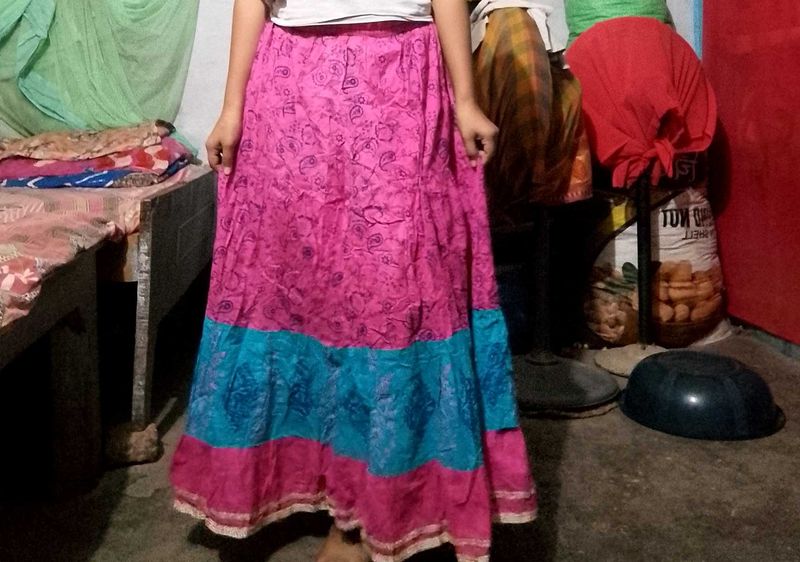 Vibrant Pink &amp; Blue Ethnic Skirt