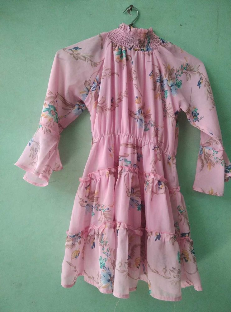 Pink Floral Tiered Mini Dress