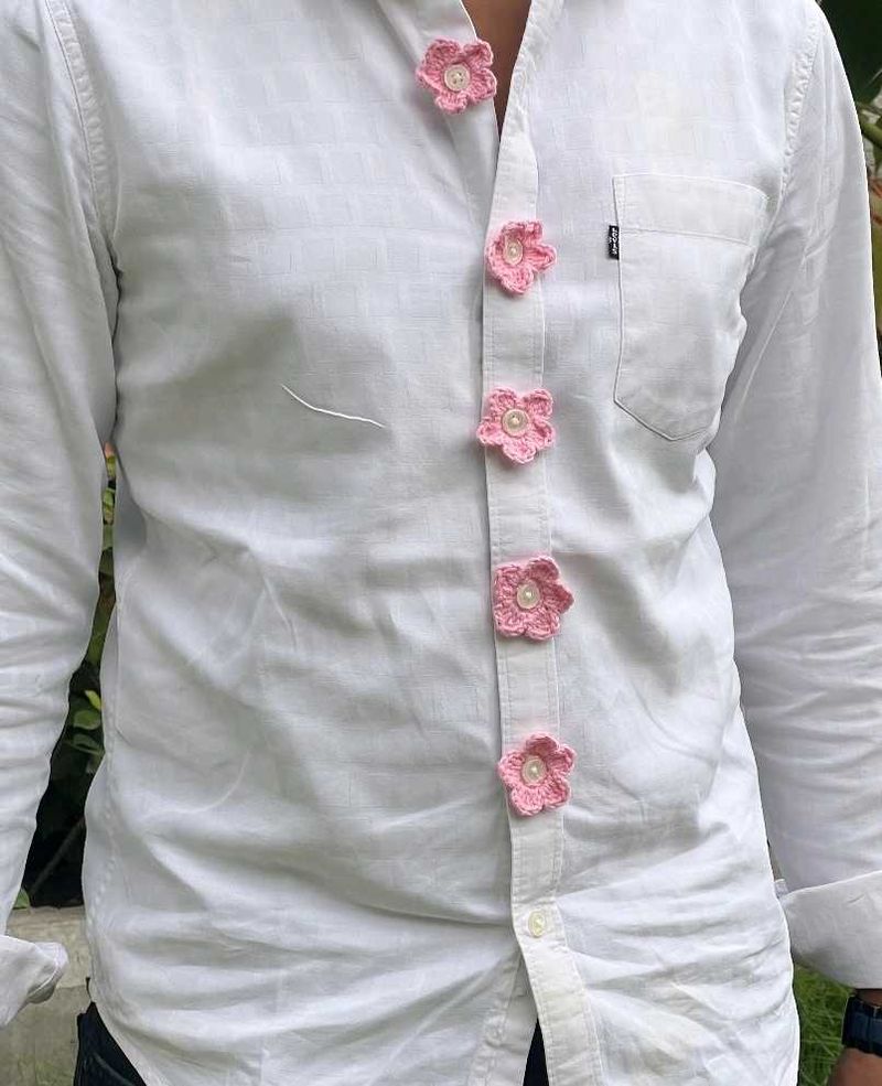 Pink Crochet Flower Buttons Decor
