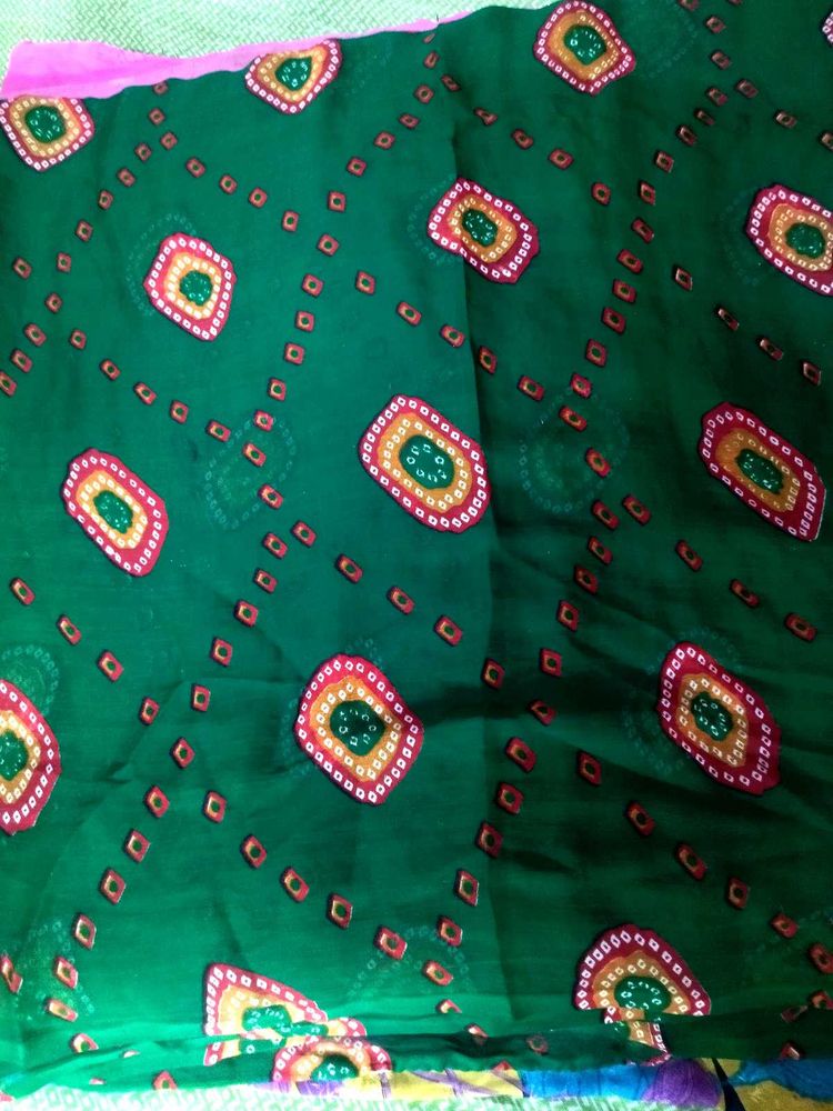 Vibrant Green Bandhani Print Dress Material