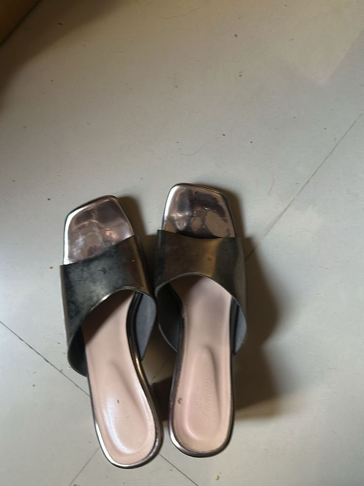 Metallic Block Heel Mules