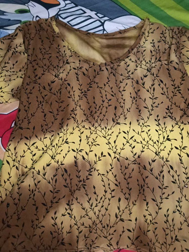 Brown Floral Print Kurta