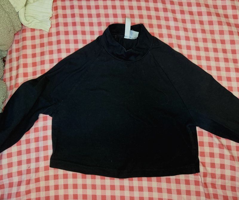Black Mock Neck Cropped Top