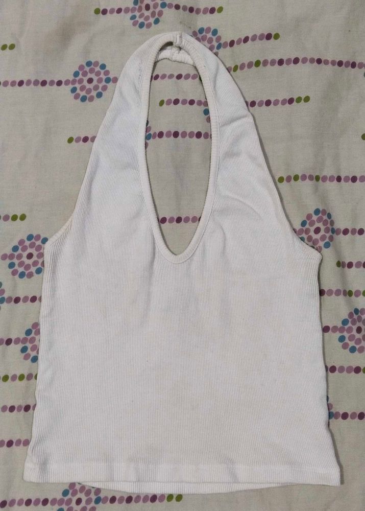 White Halter Neck Crop Top