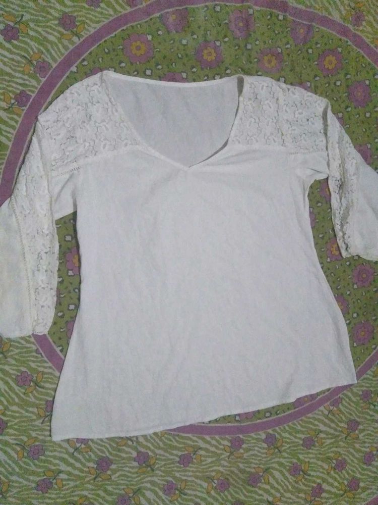White Lace Sleeve Top