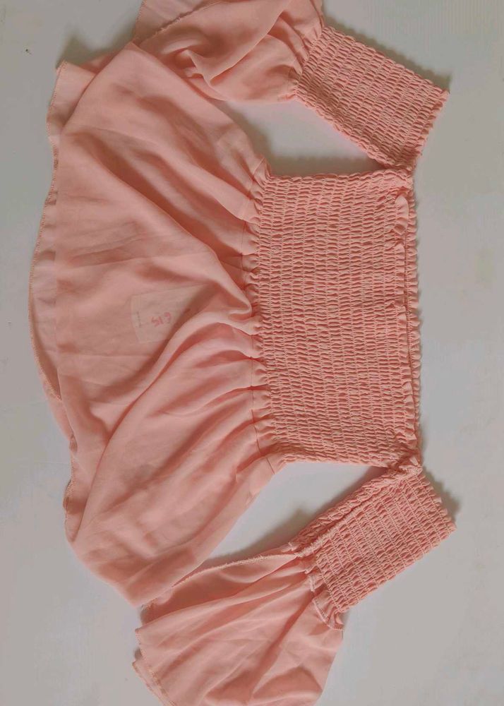 Peach Peplum Off-Shoulder Top