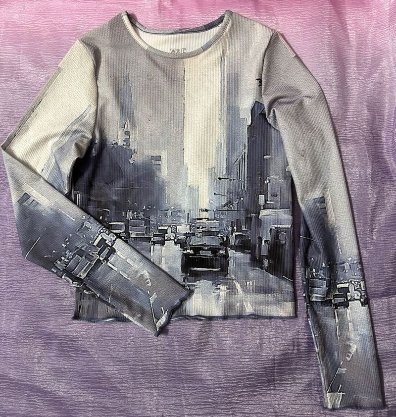Cityscape Graphic Long Sleeve Top