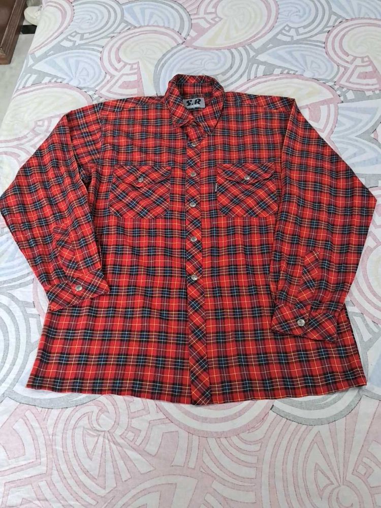 Vintage Red Plaid Flannel Shirt