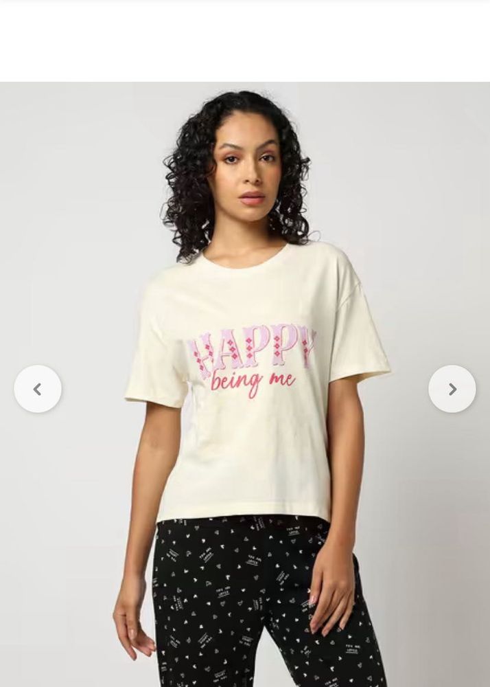 YOUSTA Typographic Print Oversized T-shirt