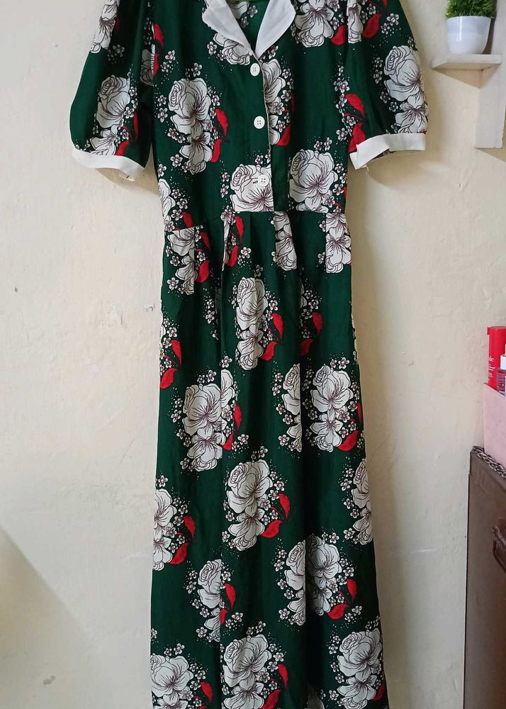 Green Floral Midi Dress