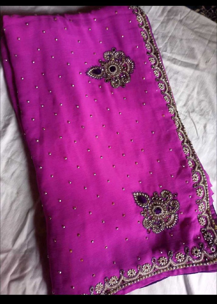 Pink full work Diamond Saree