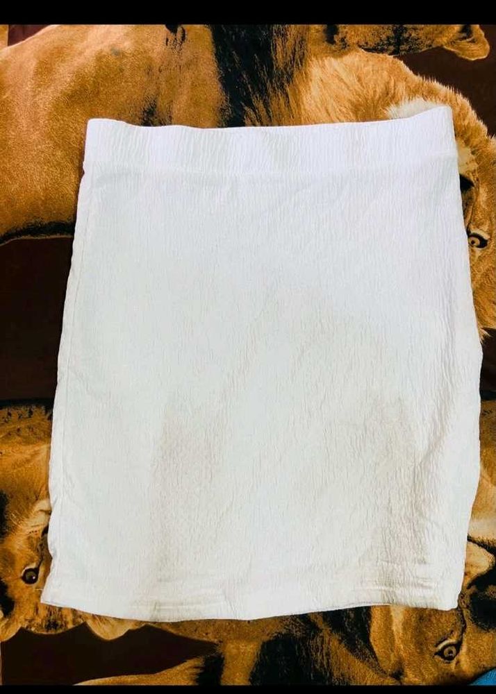 White Textured Mini Skirt