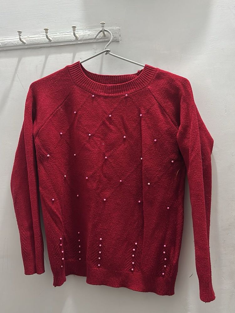 Red Beaded Sweater