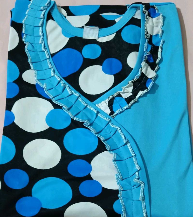 Blue &amp; Black Polka Dot Nighty Gown