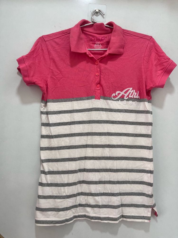 Pink Polo Collar Women Regular Fit T-Shirts
