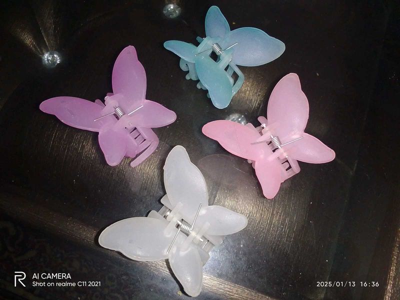 4 Pastel Butterfly Hair Clawclips