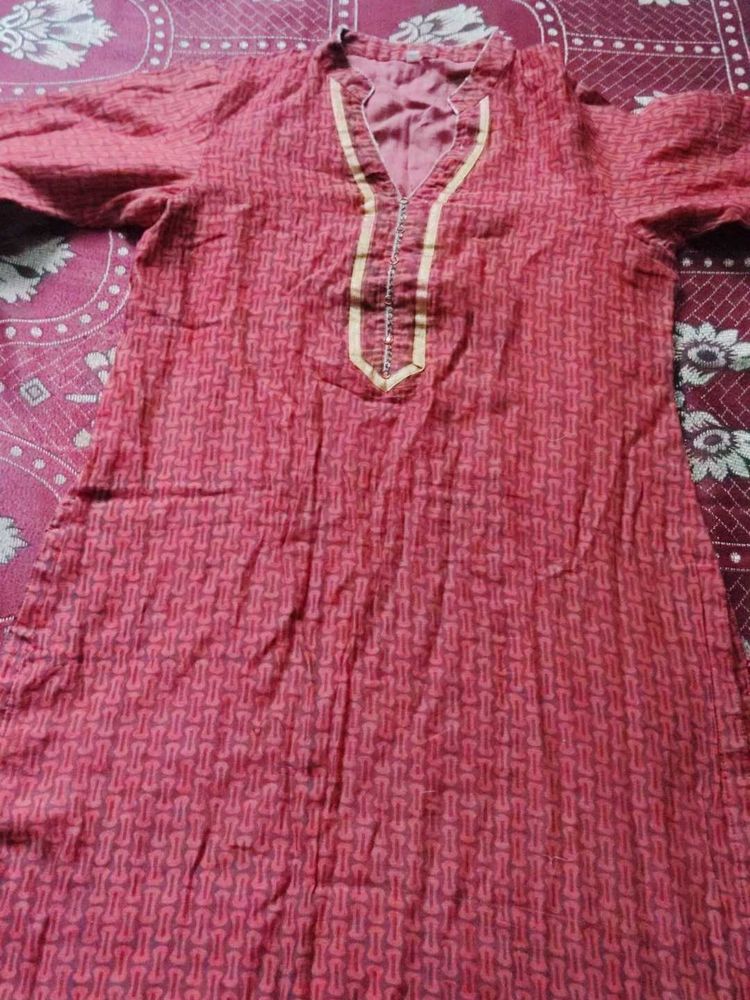Red Printed Kurta with lining