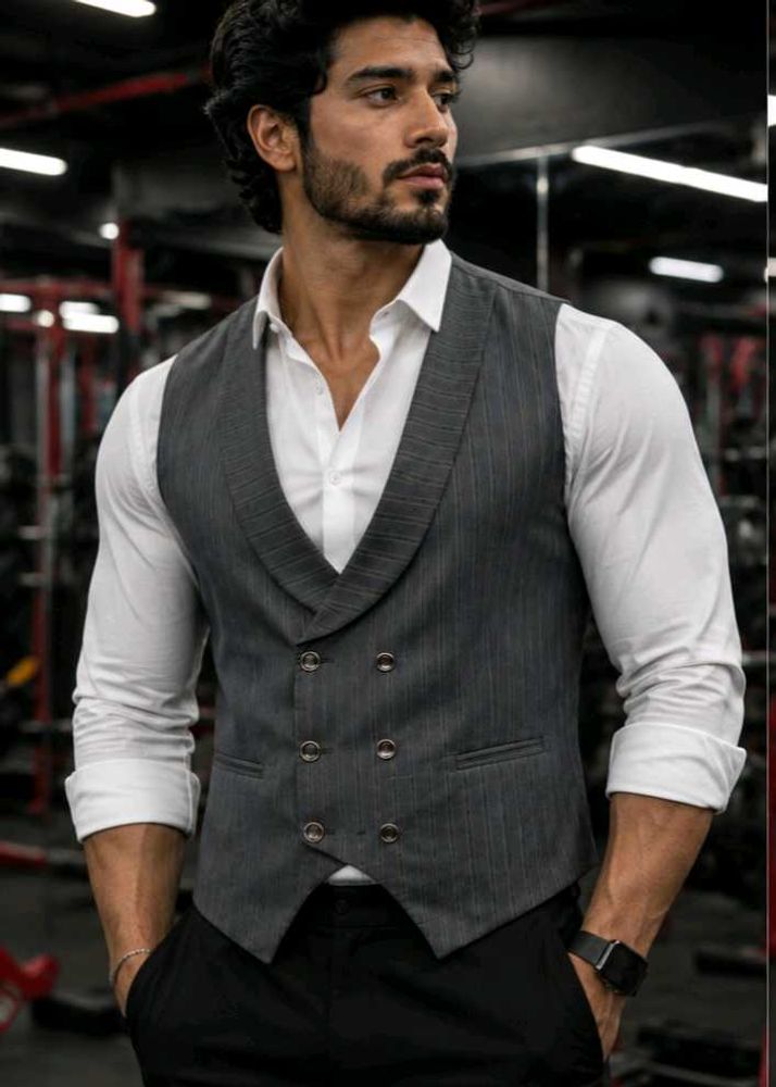 Men's Grey Pinstripe Vest