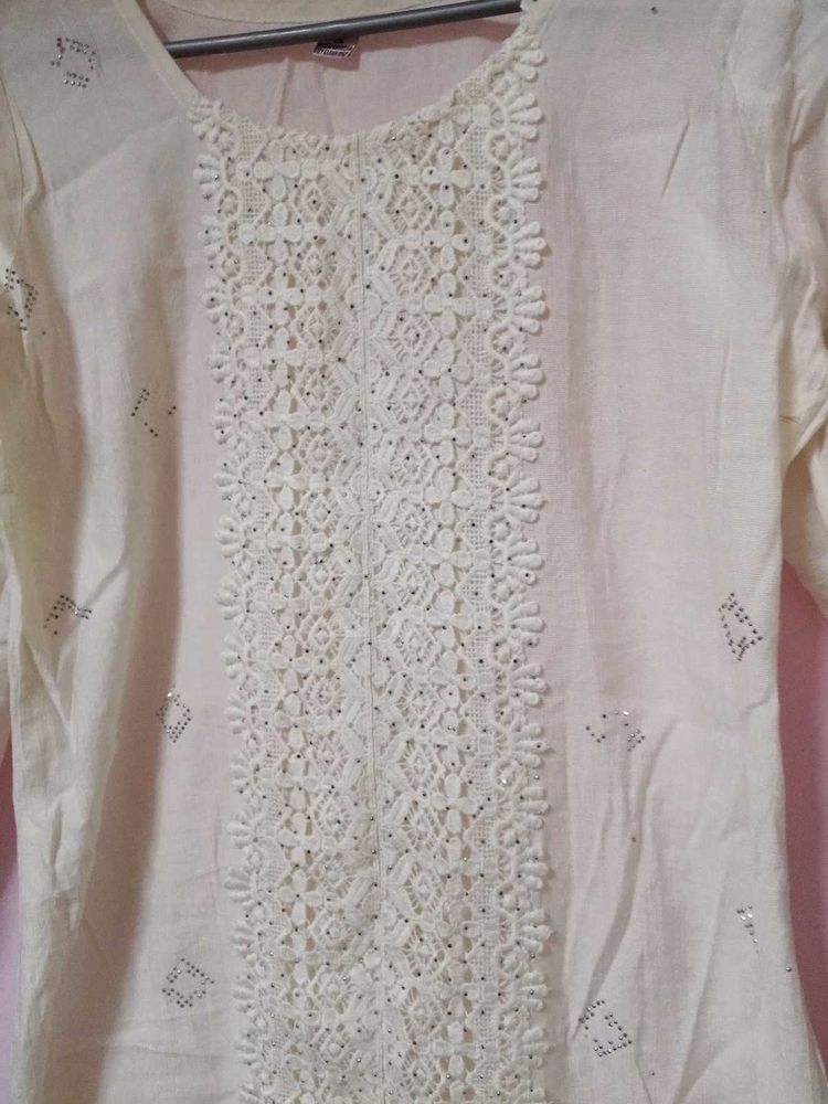Elegant Cream Lace Kurta