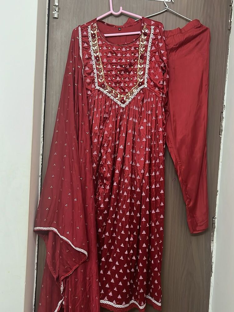 New heavy Maroon Kurta gown with Dupatta