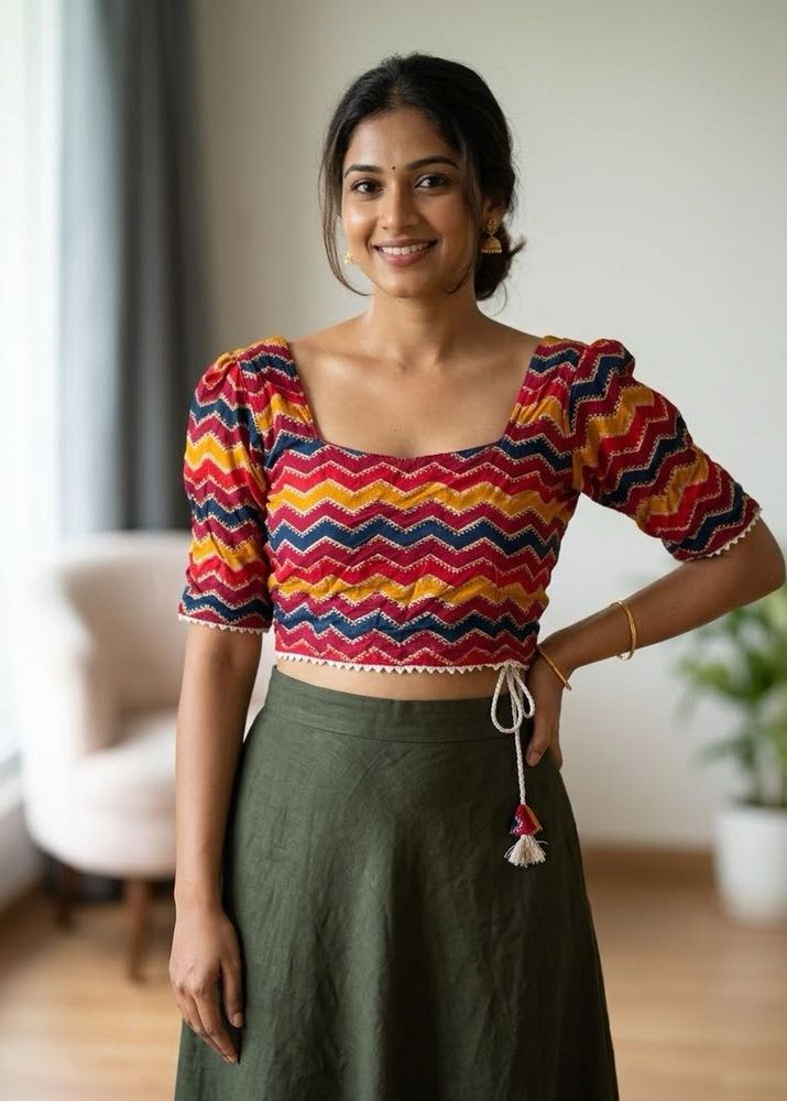 Bohemian Zigzag Print Crop Blouse