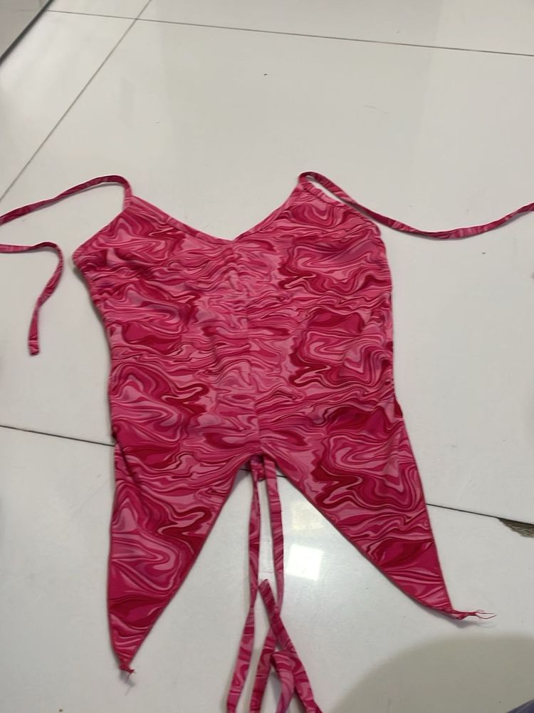 Pink Swirl Print Tie-Up Top