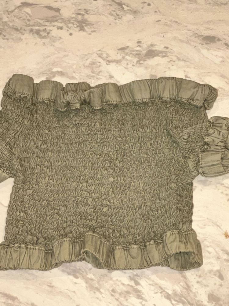 Olive Green Smocked Off-Shoulder Top