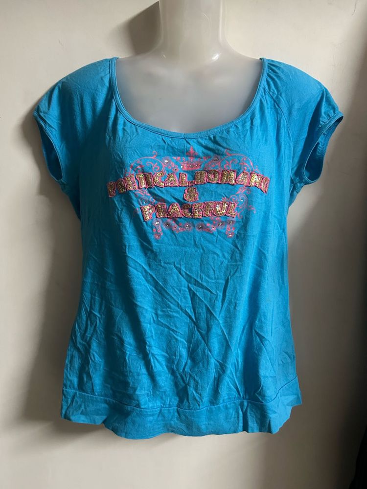 Blue T-Shirt with Glittery Print