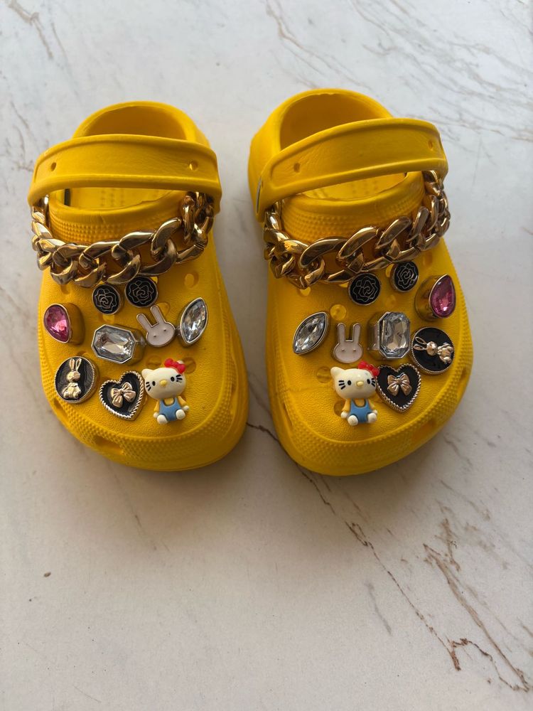 Yellow Decorated Clogs for 3-4 year baby girl
