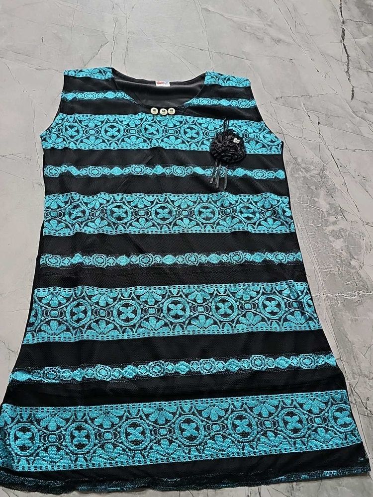 Girls Teal &amp; Black Lace Dress