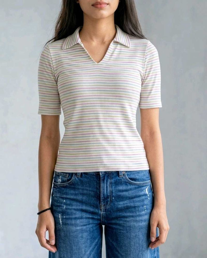 Striped Collared Casual Top