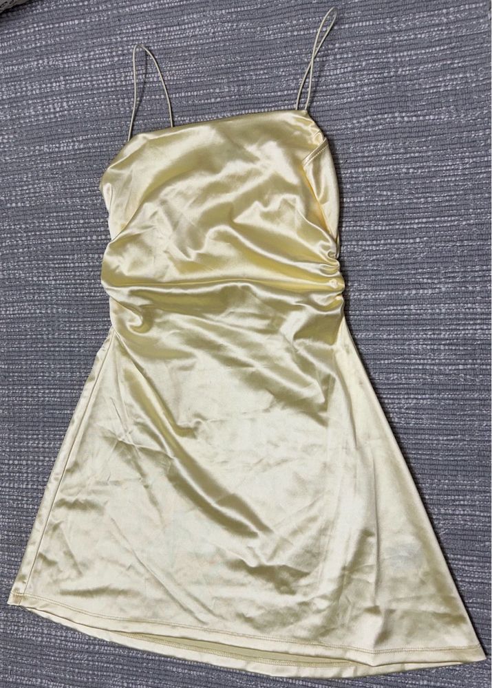 Satin Slip Dress - Light Yellow, size-Xs